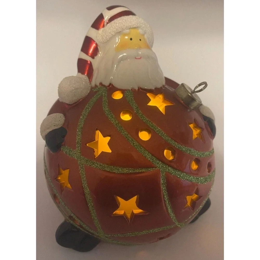 Santa Red Big Belly LED Light Up Ball Ornament Large 4.5